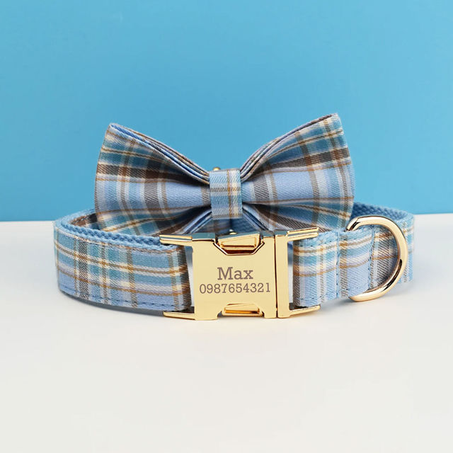 Picture of Personalized Pet Name Collar - 7 Color Grid Series - Engraved Pet Name Square Tag - Personalized Gift for Pets