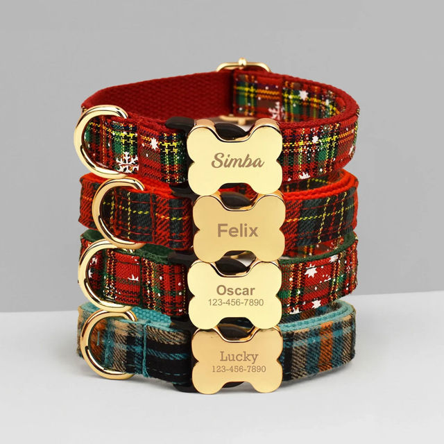 Picture of Personalized Pet Name Collar - Grid Series - Engraved Pet Name Square Tag - Personalized Gift for Pets