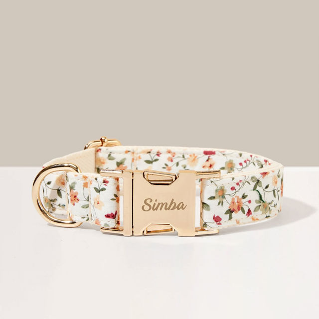 Picture of Personalized Pet Name Collar - Small Floral Series - Engraved Pet Name Square Tag - Personalized Gift for Pets