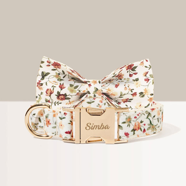 Picture of Personalized Pet Name Collar - Small Floral Series - Engraved Pet Name Square Tag - Personalized Gift for Pets