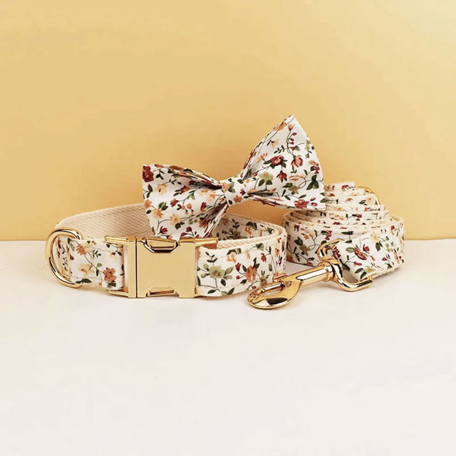 Picture of Personalized Pet Name Collar - Small Floral Series - Engraved Pet Name Square Tag - Personalized Gift for Pets
