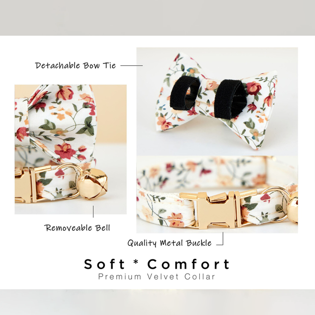 Picture of Personalized Cat Name Collar Set - Floral Series - Engraved Pet Name Tag Metal Buckle - Summer Personalized Gift for Cats