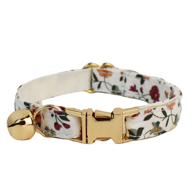 Picture of Personalized Cat Name Collar Set - Floral Series - Engraved Pet Name Tag Metal Buckle - Summer Personalized Gift for Cats