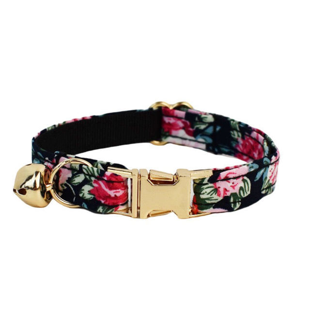 Picture of Personalized Cat Name Collar Set - Floral Series - Engraved Pet Name Tag Metal Buckle - Summer Personalized Gift for Cats