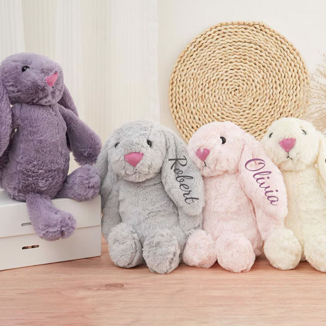 Picture of Personalized Embroidered Security Fluffy Bunny Rabbit with Name - Personalized Comfort Rabbit for Kids Gift - Baby Shower Gift