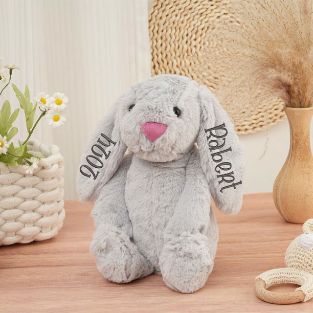 Picture of Personalized Embroidered Security Fluffy Bunny Rabbit with Name - Personalized Comfort Rabbit for Kids Gift - Baby Shower Gift