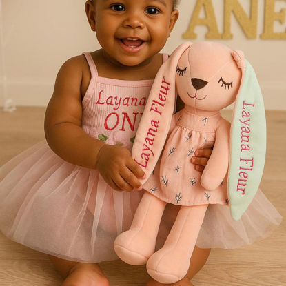 Picture of Personalized Embroidered Stuffed Bunny Rabbit with Name - Personalized Comfort Rabbit for Kids - Baby Shower Gift