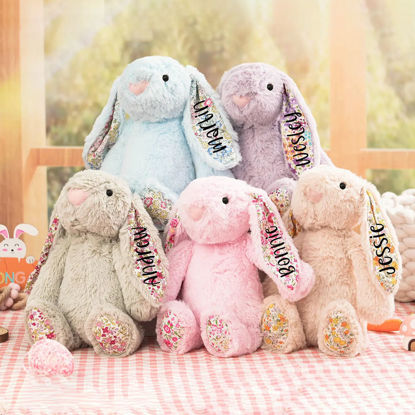 Picture of Personalized Embroidered Fluffy Easter Bunny Rabbit with Name - Personalized Easter Day Gift for Kids - Plush Toy Rabbit
