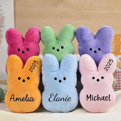 Picture of Personalized Embroidered Fluffy Easter Bunny Rabbit with Name - Personalized Easter Day Gift for Kids