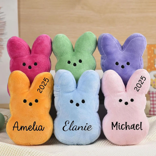 Picture of Personalized Embroidered Fluffy Easter Bunny Rabbit with Name - Personalized Easter Day Gift for Kids