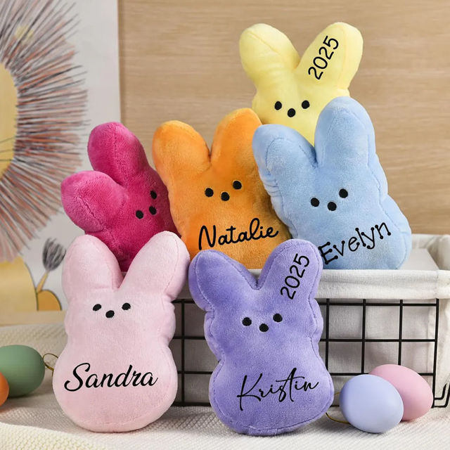 Picture of Personalized Embroidered Fluffy Easter Bunny Rabbit with Name - Personalized Easter Day Gift for Kids