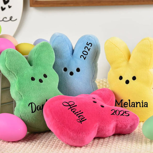 Picture of Personalized Embroidered Fluffy Easter Bunny Rabbit with Name - Personalized Easter Day Gift for Kids