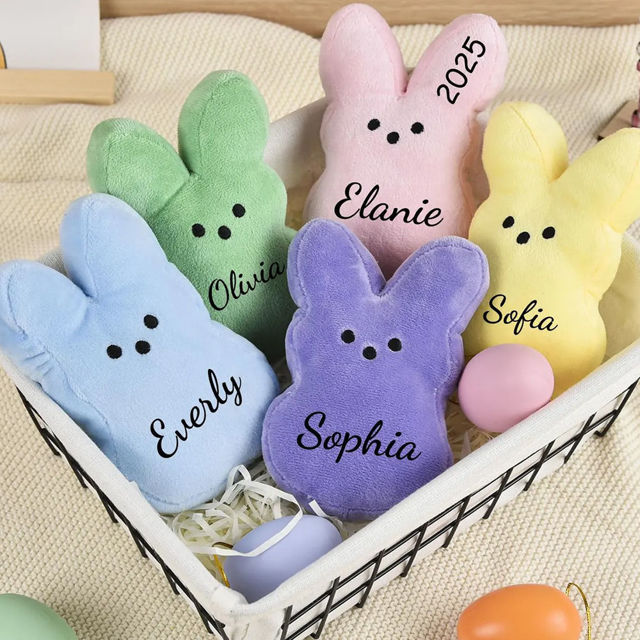 Picture of Personalized Embroidered Fluffy Easter Bunny Rabbit with Name - Personalized Easter Day Gift for Kids