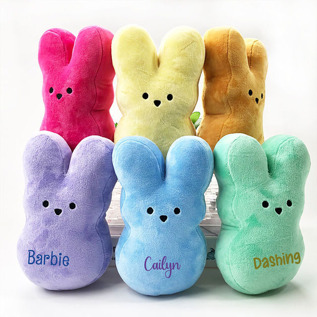 Picture of Personalized Embroidered Fluffy Easter Bunny Rabbit with Name - Personalized Easter Day Gift for Kids