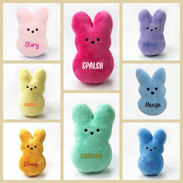 Picture of Personalized Embroidered Fluffy Easter Bunny Rabbit with Name - Personalized Easter Day Gift for Kids