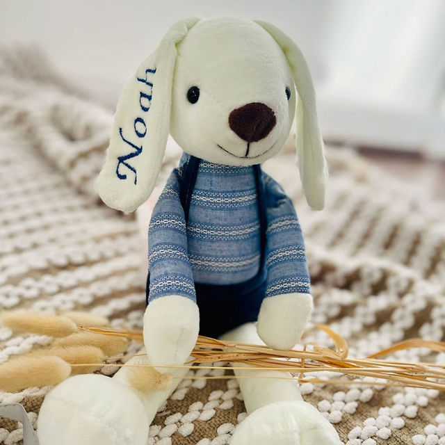 Picture of Personalized Name Plush Toys - Custom Embroidered Stuffed Bunny Rabbit - Personalized Comfort Rabbit for Kids