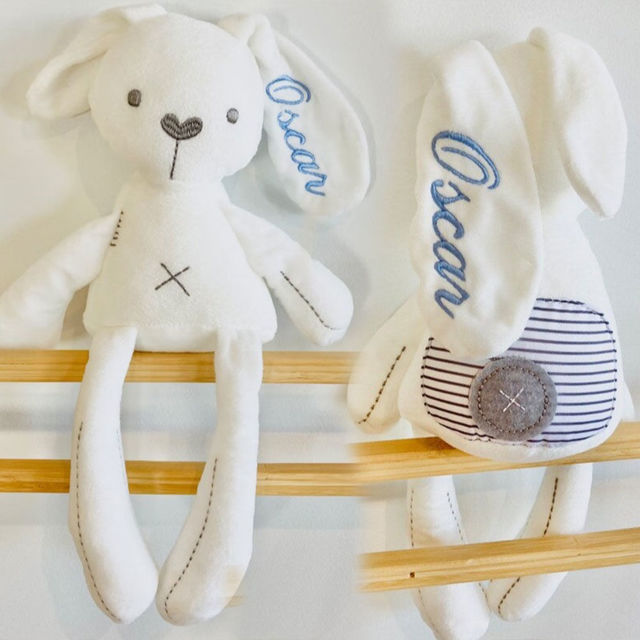 Picture of Personalized Name Plush Toy - Custom Embroidered Plush Bunny - Personalized Sleeping Comforter Embroidered Bunny
