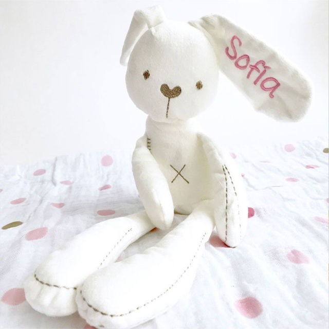 Picture of Personalized Name Plush Toy - Custom Embroidered Plush Bunny - Personalized Sleeping Comforter Embroidered Bunny