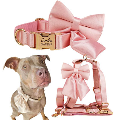Picture of Personalized Dog Collar and Leash Set with Sailor Bow Tie - Personalized Handmade Wedding Dog Collar Gift