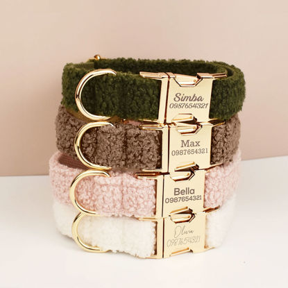 Picture of Personalized Pet Name Collar - Colorful Teddy Velvet Series - Engraved Pet Name Tag Metal Buckle - Summer Personalized Gifts for Puppy