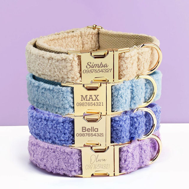 Picture of Personalized Pet Name Collar - Teddy Velvet Series with Eight Colors - Engraved Pet Name Tag Metal Buckle - Summer Personalized Gifts for Puppy