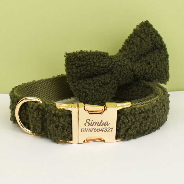 Picture of Personalized Pet Name Collar - Teddy Velvet Series with Eight Colors - Engraved Pet Name Tag Metal Buckle - Summer Personalized Gifts for Puppy
