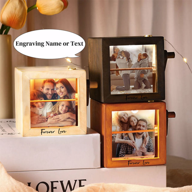 Picture of Custom Wooden Hand-Cranked Flip Photo Frame - Custom Wooden Couple Photo Flipbook Frame - Best Couple Gifts, Wedding Gift