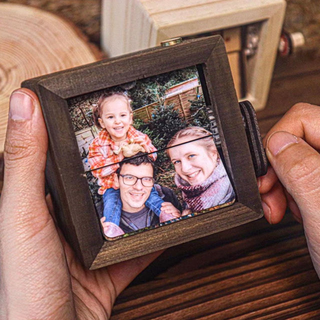 Picture of Custom Wooden Hand-Cranked Flip Photo Frame - Custom Wooden Couple Photo Flipbook Frame - Best Couple Gifts, Wedding Gift