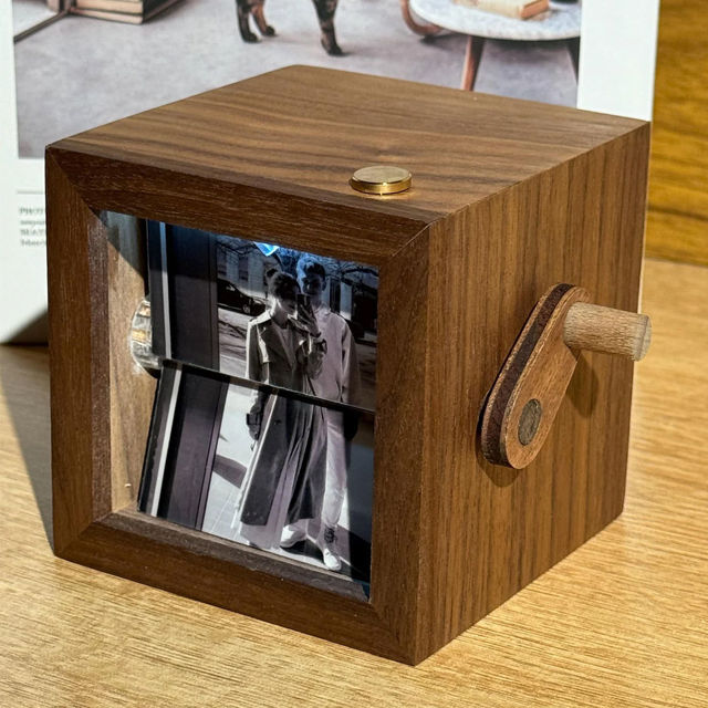 Picture of Custom Wooden Hand-Cranked Flip Photo Frame - Custom Wooden Couple Photo Flipbook Frame - Best Couple Gifts, Wedding Gift