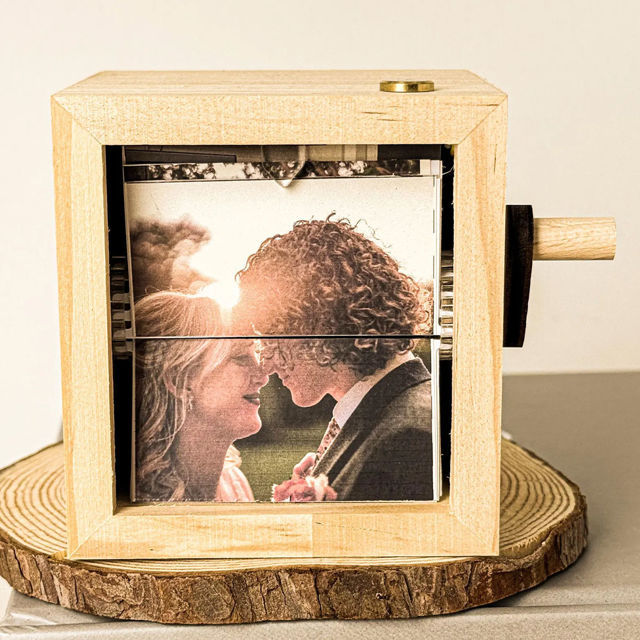 Picture of Custom Wooden Hand-Cranked Flip Photo Frame - Custom Wooden Couple Photo Flipbook Frame - Best Couple Gifts, Wedding Gift