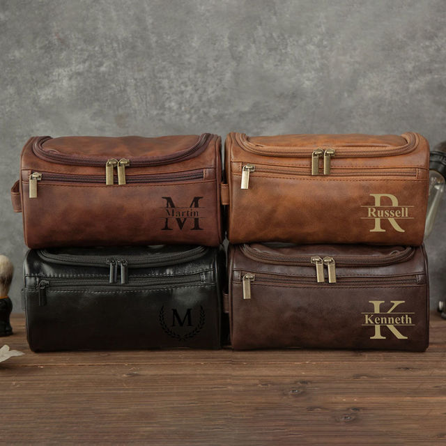 Picture of Custom Lasered Leather Toiletry Bag for Men | Personalized Groomsmen Gifts | Travel Bag For Men