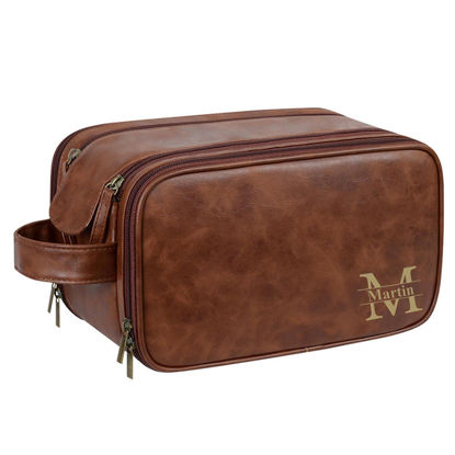 Picture of Custom Lasered Leather Toiletry Bag | Personalized Groomsmen Gifts | Travel Bag For Him