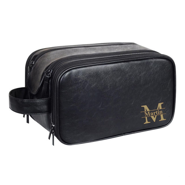 Picture of Custom Lasered Leather Toiletry Bag | Personalized Groomsmen Gifts | Travel Bag For Him