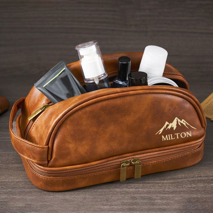 Picture of Custom Double Layer Leather Toiletry Bag for Men | Personalized Groomsmen Gifts | Gift for Father's Day