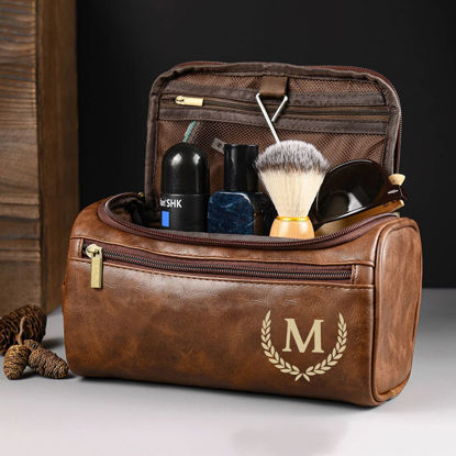 Picture of Custom Lasered Leather Toiletry Bag for Men | Personalized Groomsmen Gifts | Travel Bag For Men