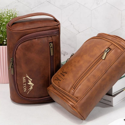 Picture of Personalized Groomsmen Gifts | Custom Leather Toiletry Bag | Travel Bag for Men | Birthday Gift for Him