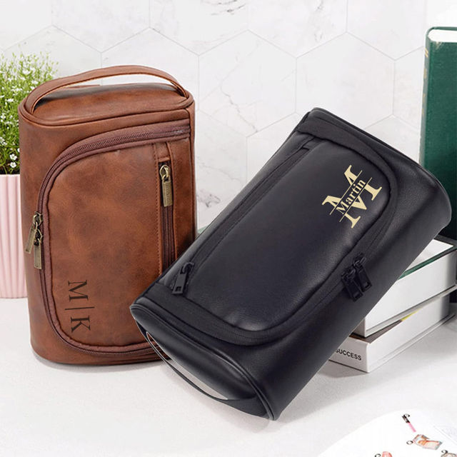 Picture of Personalized Groomsmen Gifts | Custom Leather Toiletry Bag | Travel Bag for Men | Birthday Gift for Him