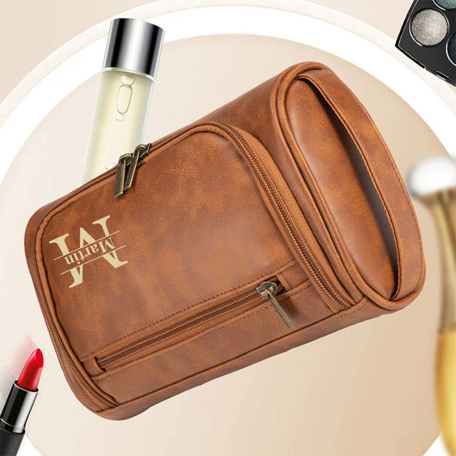 Picture of Personalized Groomsmen Gifts | Custom Leather Toiletry Bag | Travel Bag for Men | Birthday Gift for Him