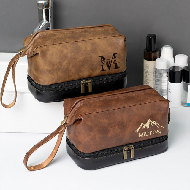 Picture of Custom Leather Toiletry Bag | Travel Bags For Men | Father's Day Gift | Groomsmen Toiletry Bag