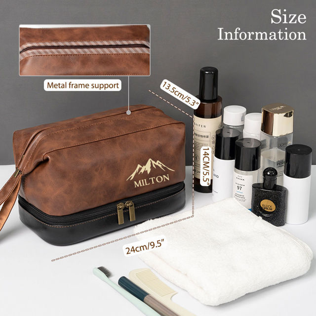 Picture of Custom Leather Toiletry Bag | Travel Bags For Men | Father's Day Gift | Groomsmen Toiletry Bag
