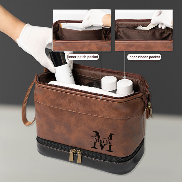 Picture of Custom Leather Toiletry Bag | Travel Bags For Men | Father's Day Gift | Groomsmen Toiletry Bag
