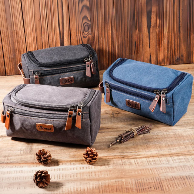 Picture of Custom Canvas Toiletry Bag for men | Personalised Groomsmen Gifts | Travel Bag For Him