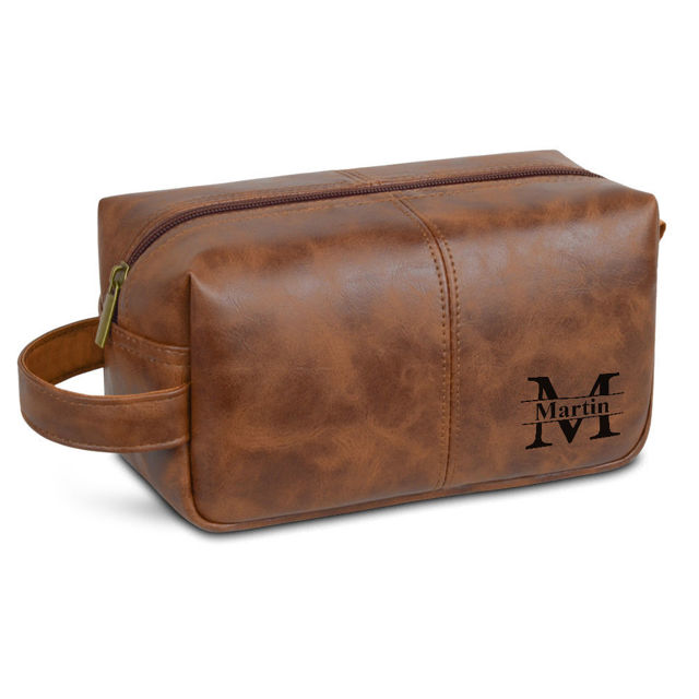 Picture of Personalized PU Leather Toiletry Bag | Travel Bag for Men | Birthday Gift for Him | Simple but Elegant