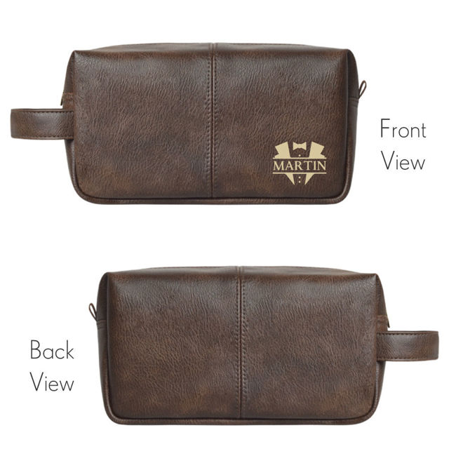 Picture of Personalized PU Leather Toiletry Bag | Travel Bag for Men | Birthday Gift for Him | Simple but Elegant