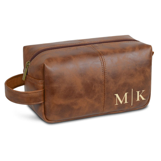 Picture of Personalized PU Leather Toiletry Bag | Travel Bag for Men | Birthday Gift for Him | Simple but Elegant