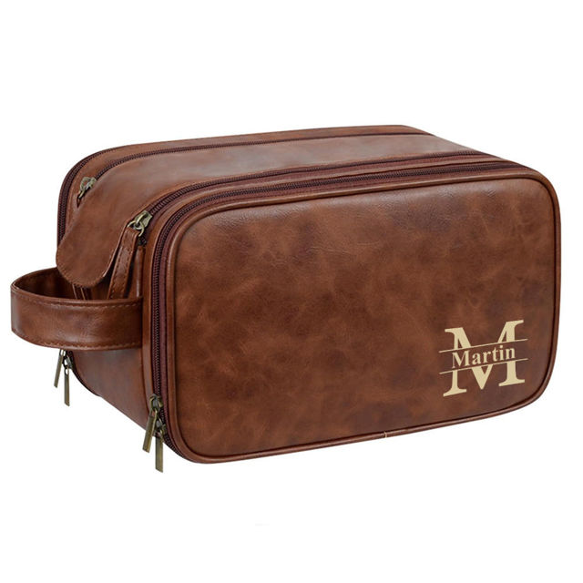 Picture of Custom Lasered Leather Toiletry Bag | Personalized Groomsmen Gifts | Travel Bag For Him