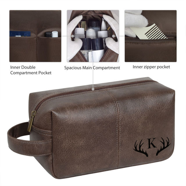 Picture of Personalized PU Leather Toiletry Bag | Travel Bag for Men | Birthday Gift for Him | Simple but Elegant