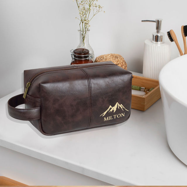 Picture of Personalized PU Leather Toiletry Bag | Travel Bag for Men | Birthday Gift for Him | Simple but Elegant