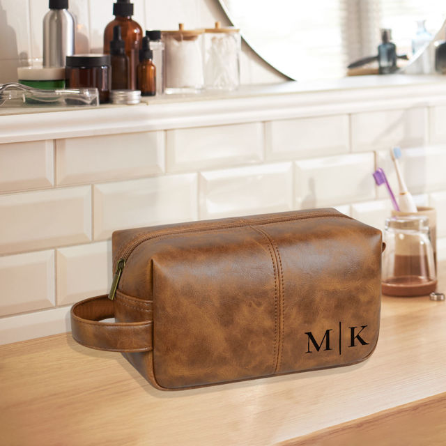 Picture of Personalized PU Leather Toiletry Bag | Travel Bag for Men | Birthday Gift for Him | Simple but Elegant