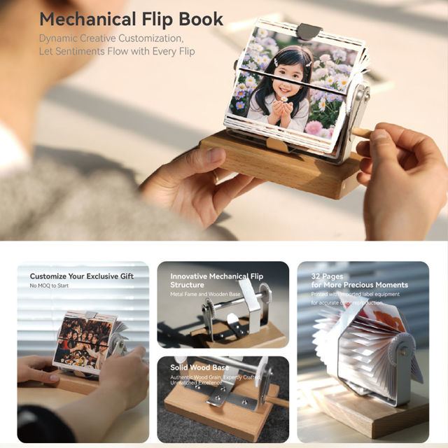 Picture of Custom Photo Flipbook | Personalised Flip Album with Wooden Base | Nice Home Decor